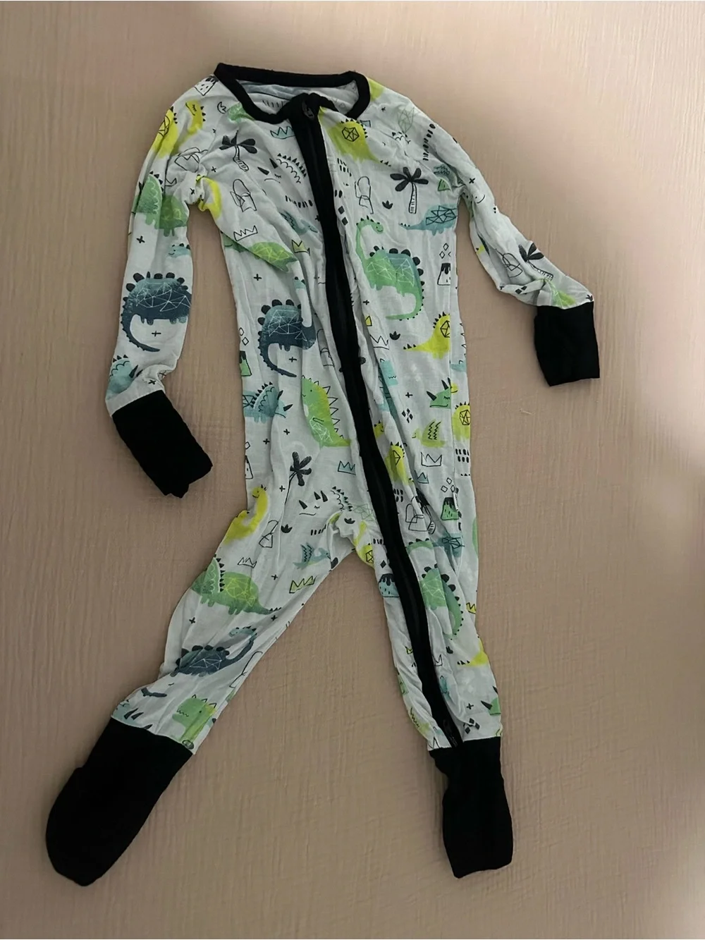 Little Sleepies OG Dinosaur Print Footed One-Piece with Black Trim